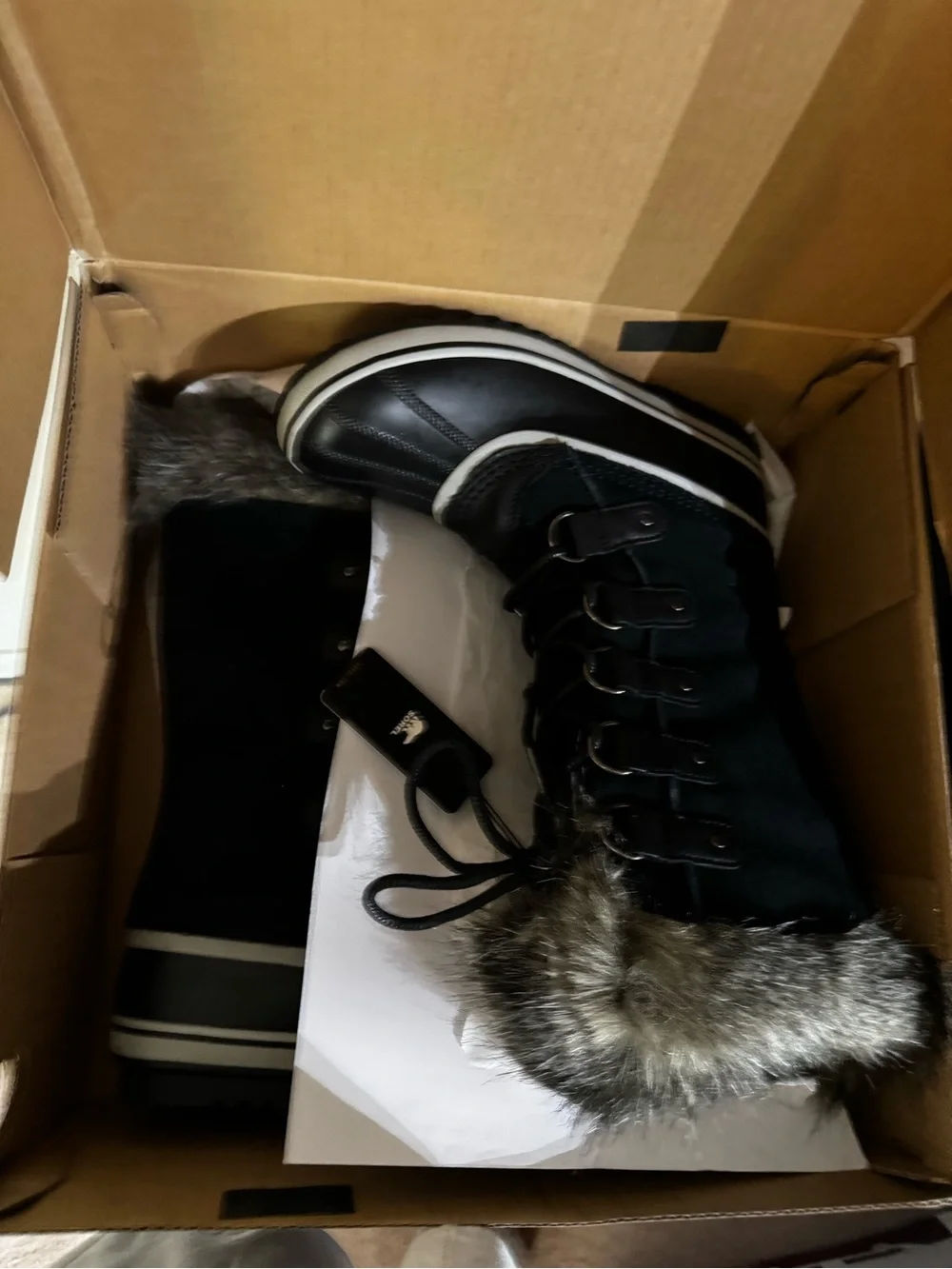 Sorel Joan of Arctic Black Faux-Fur Trim Waterproof Lace-Up Winter Boot